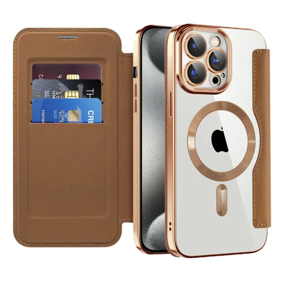 Калъф за iPhone 15 Pro - SmartMag Book Case - Кафяв