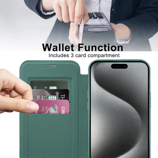 Калъф за iPhone 15 Pro - SmartMag Book Case - Зелен