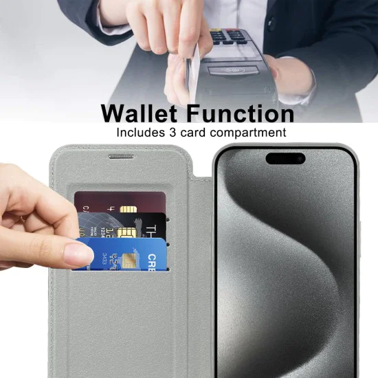 Калъф за iPhone 15 Pro - SmartMag Book Case - Сив
