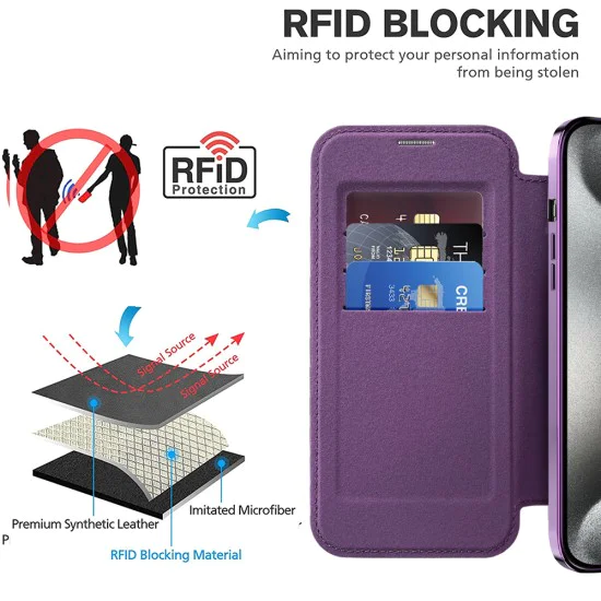 Калъф за iPhone 15 Pro - SmartMag Book Case - Лилав
