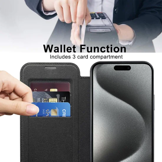 Калъф за iPhone 15 Pro Max - SmartMag Book Case - Черен
