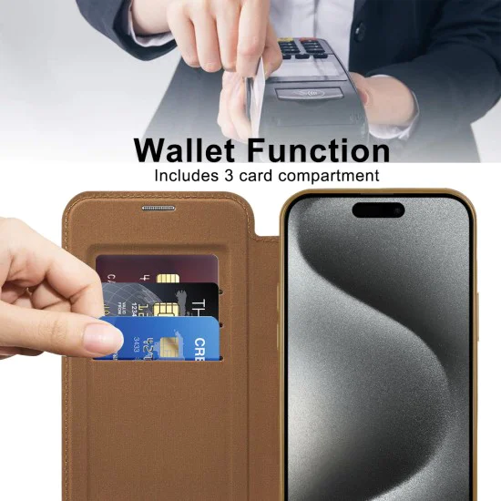 Калъф за iPhone 15 Pro Max - SmartMag Book Case - Кафяв