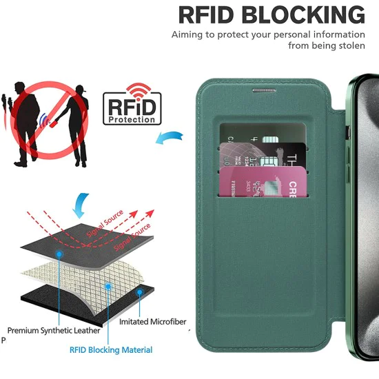 Калъф за iPhone 15 Pro Max - SmartMag Book Case - Зелен