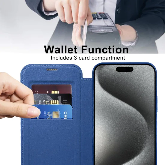Калъф за iPhone 15 Pro Max - SmartMag Book Case - Син