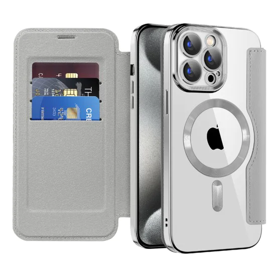 Калъф за iPhone 15 Pro Max - SmartMag Book Case - Сив
