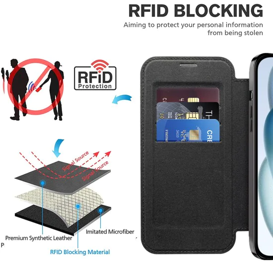 Калъф за iPhone 15 - SmartMag Book Case - Черен