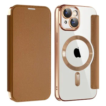 Калъф за iPhone 15 - SmartMag Book Case - Кафяв
