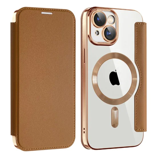 Калъф за iPhone 15 - SmartMag Book Case - Кафяв