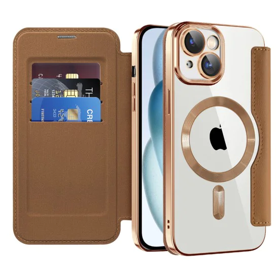 Калъф за iPhone 15 - SmartMag Book Case - Кафяв