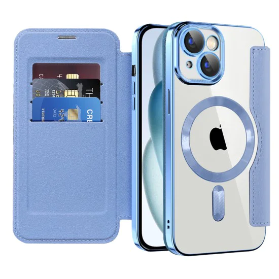 Калъф за iPhone 15 - SmartMag Book Case - Светло Син