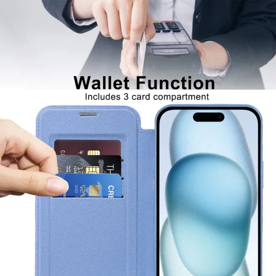 Калъф за iPhone 15 - SmartMag Book Case - Светло Син