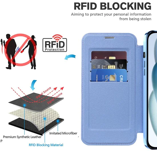 Калъф за iPhone 15 - SmartMag Book Case - Светло Син