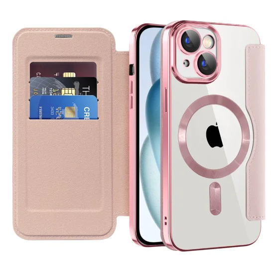 Калъф за iPhone 15 Plus - SmartMag Book Case - Розов