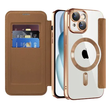 Калъф за iPhone 15 Plus - SmartMag Book Case - Кафяв