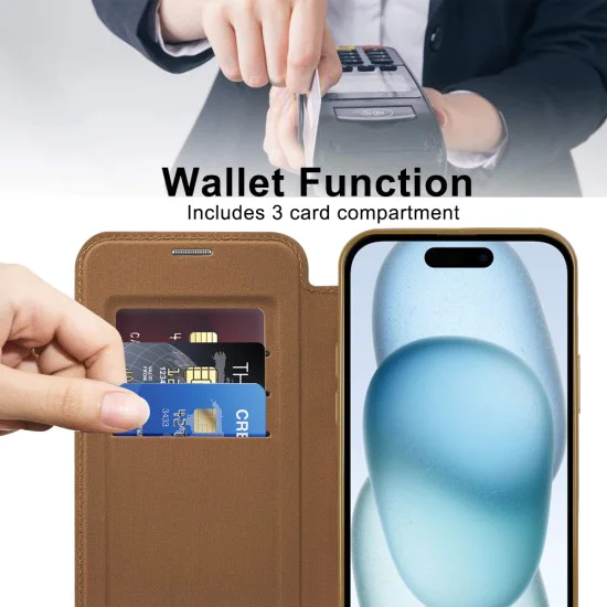 Калъф за iPhone 15 Plus - SmartMag Book Case - Кафяв