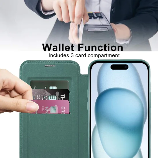 Калъф за iPhone 15 Plus - SmartMag Book Case - Зелен