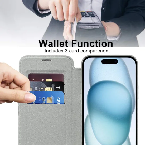 Калъф за iPhone 15 Plus - SmartMag Book Case - Сив