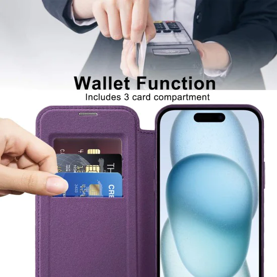 Калъф за iPhone 15 Plus - SmartMag Book Case - Лилав