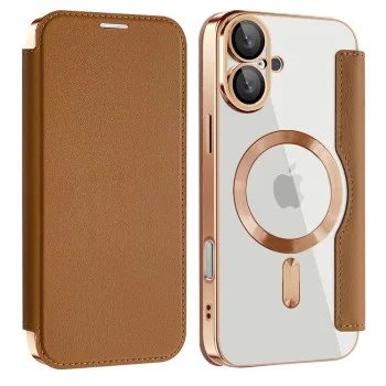 Калъф за iPhone 16 - SmartMag Book Case - Кафяв