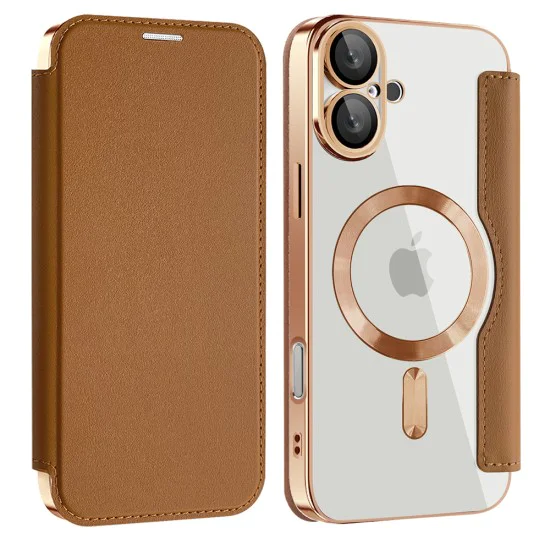 Калъф за iPhone 16 - SmartMag Book Case - Кафяв