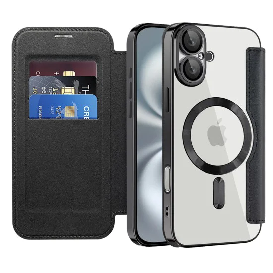 Калъф за iPhone 16 Plus - SmartMag Book Case - Черен