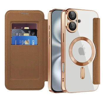 Калъф за iPhone 16 Plus - SmartMag Book Case - Кафяв