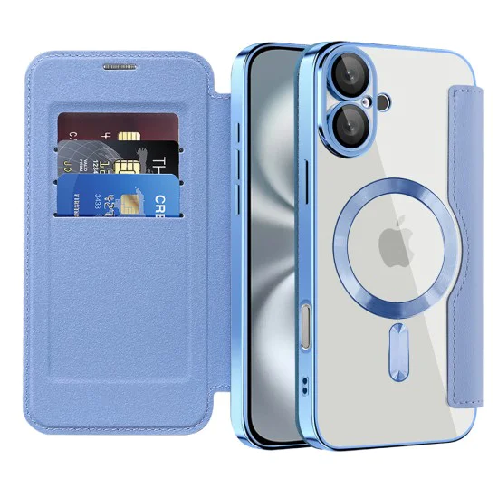 Калъф за iPhone 16 Plus - SmartMag Book Case - Светло Син