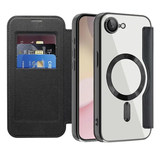 Калъф за iPhone 16e - SmartMag Book Case - Черен