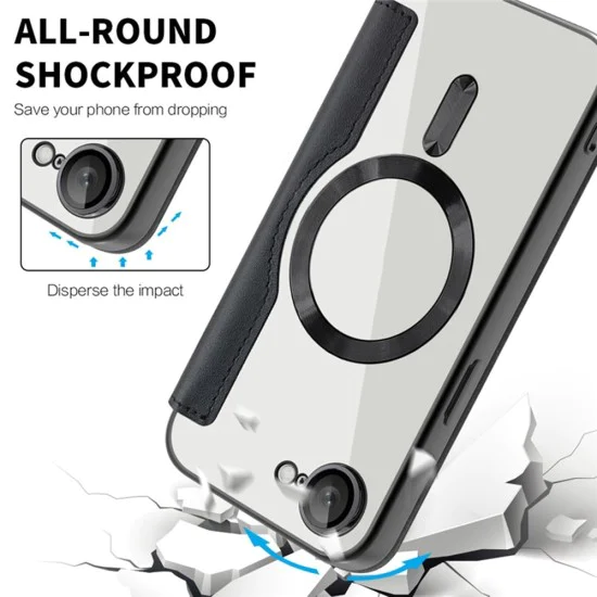 Калъф за iPhone 16e - SmartMag Book Case - Черен