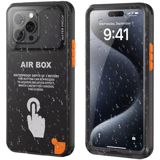 Калъф за iPhone 12/12 Pro/13/13 Pro/14/14 pro/15/15 Pro/16 - ShellBox - AirBox Водоустойчив IP68 Калъф (6.1 инча) - Черен