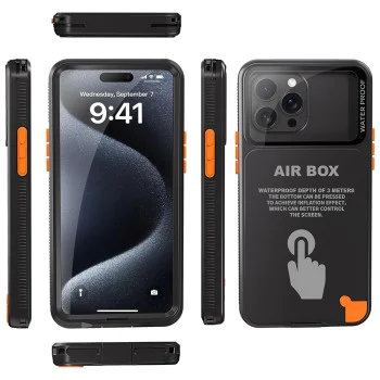 Калъф за iPhone 12/12 Pro/13/13 Pro/14/14 pro/15/15 Pro/16 - ShellBox - AirBox Водоустойчив IP68 Калъф (6.1 инча) - Черен