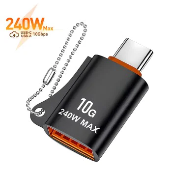 Techsuit - Премиум OTG адаптер HyperPort (A1) - USB 3.0 женски към Type-C мъжки, 10Gbps, 240W, алуминиева сплав - черен / оранжев