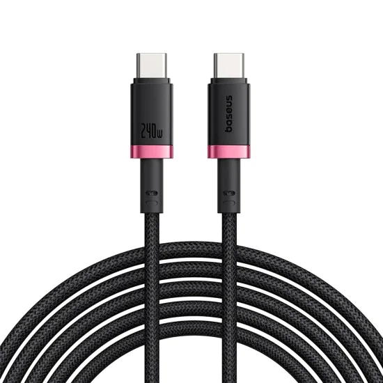 Baseus - Кабел за данни Dura Series (P10377803U03-01) - за MacBook, бързо зареждане, Type-C, PD 240W, 480Mbps, 1m - Червен / Черен