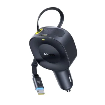 Baseus - Зарядно за кола PrimeTrip VR2 (C0206400) - с прибиращ се кабел, 2 x Type-C, 30W - Черно