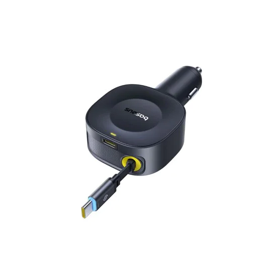 Baseus - Зарядно за кола PrimeTrip VR2 (C0206400) - с прибиращ се кабел, 2 x Type-C, 30W - Черно