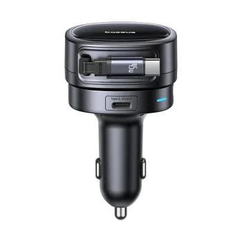 Baseus - Зарядно за кола PrimeTrip VR1 (C00069001121-00) - с прибиращ се кабел, 2 x Type-C, USB, 60W - Черно
