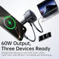 Baseus - Зарядно за кола PrimeTrip VR1 (C00069001121-00) - с прибиращ се кабел, 2 x Type-C, USB, 60W - Черно