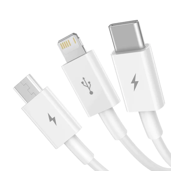 Baseus - Кабел за данни Superior Series (P10320105221-00) - USB към Type-C, Micro-USB, Lightning, Бързо зареждане, 1 м - Звездно бял