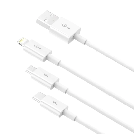 Baseus - Кабел за данни Superior Series (P10320105221-00) - USB към Type-C, Micro-USB, Lightning, Бързо зареждане, 1 м - Звездно бял