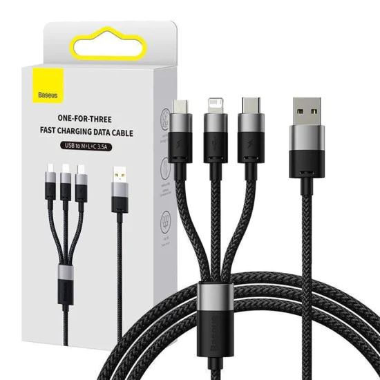 Baseus - Кабел за данни (P10319900111-01) - USB към Type-C, Lightning, Micro-USB, 100W, 1.5 м - Черен