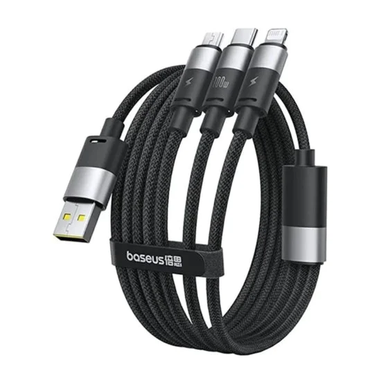 Baseus - Кабел за данни (P10319900111-01) - USB към Type-C, Lightning, Micro-USB, 100W, 1.5 м - Черен