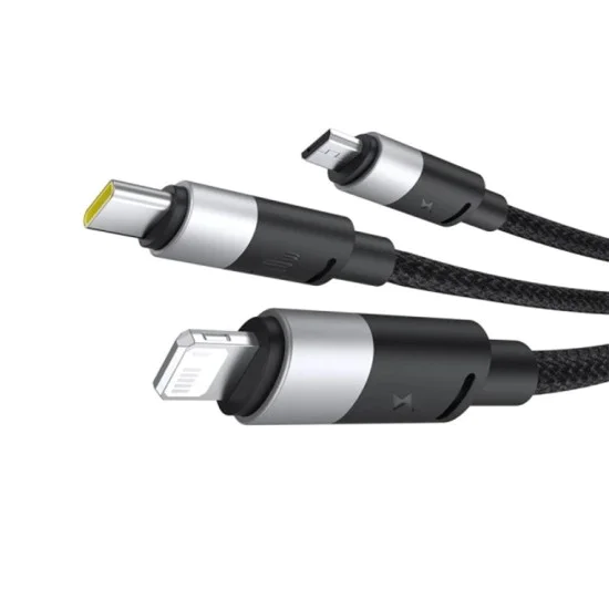 Baseus - Кабел за данни (P10319900111-01) - USB към Type-C, Lightning, Micro-USB, 100W, 1.5 м - Черен