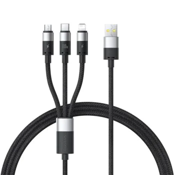 Baseus - Кабел за данни (P10319900111-01) - USB към Type-C, Lightning, Micro-USB, 100W, 1.5 м - Черен