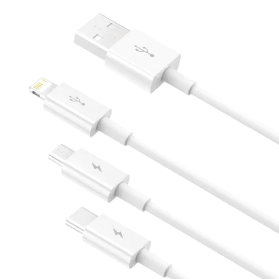Baseus - Кабел за данни (P10320105221-01) - USB към Type-C, Lightning, Micro-USB, 3.5A, 0.5 м - Бял