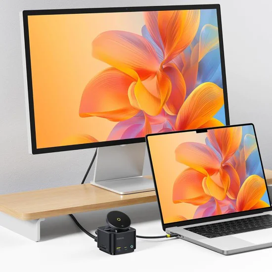 Baseus - Докинг станция MagPro Series II (B00072900121-00) - Магнитна, USB, USB-C, HDMI, SD, 100W, 10Gbps, Qi2 15W - Черна