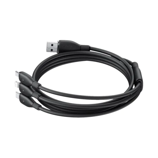 Baseus - Ултрабърз кабел за данни (P10376303121-00) - Бързо зареждане, USB към Micro-USB, Lightning, USB-C, 3.5A, 1.3 м - Черен