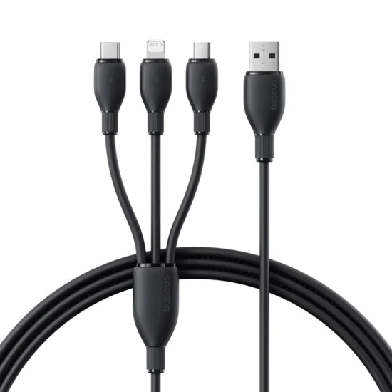 Baseus - Ултрабърз кабел за данни (P10376303121-00) - Бързо зареждане, USB към Micro-USB, Lightning, USB-C, 3.5A, 1.3 м - Черен