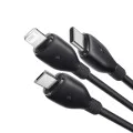 Baseus - Ултрабърз кабел за данни (P10376303121-00) - Бързо зареждане, USB към Micro-USB, Lightning, USB-C, 3.5A, 1.3 м - Черен