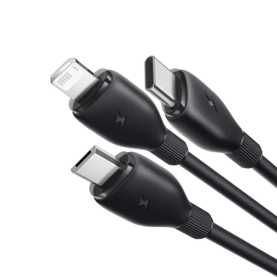 Baseus - Ултрабърз кабел за данни (P10376303121-00) - Бързо зареждане, USB към Micro-USB, Lightning, USB-C, 3.5A, 1.3 м - Черен
