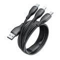 Baseus - Ултрабърз кабел за данни (P10376303121-00) - Бързо зареждане, USB към Micro-USB, Lightning, USB-C, 3.5A, 1.3 м - Черен